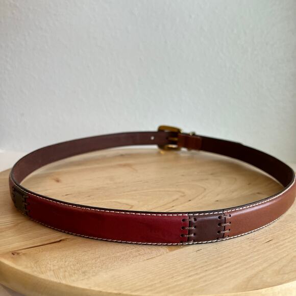 Fossil Tan Genuine Leather Patchwork Solid Brass Buckle Belt Size XL main image 8
